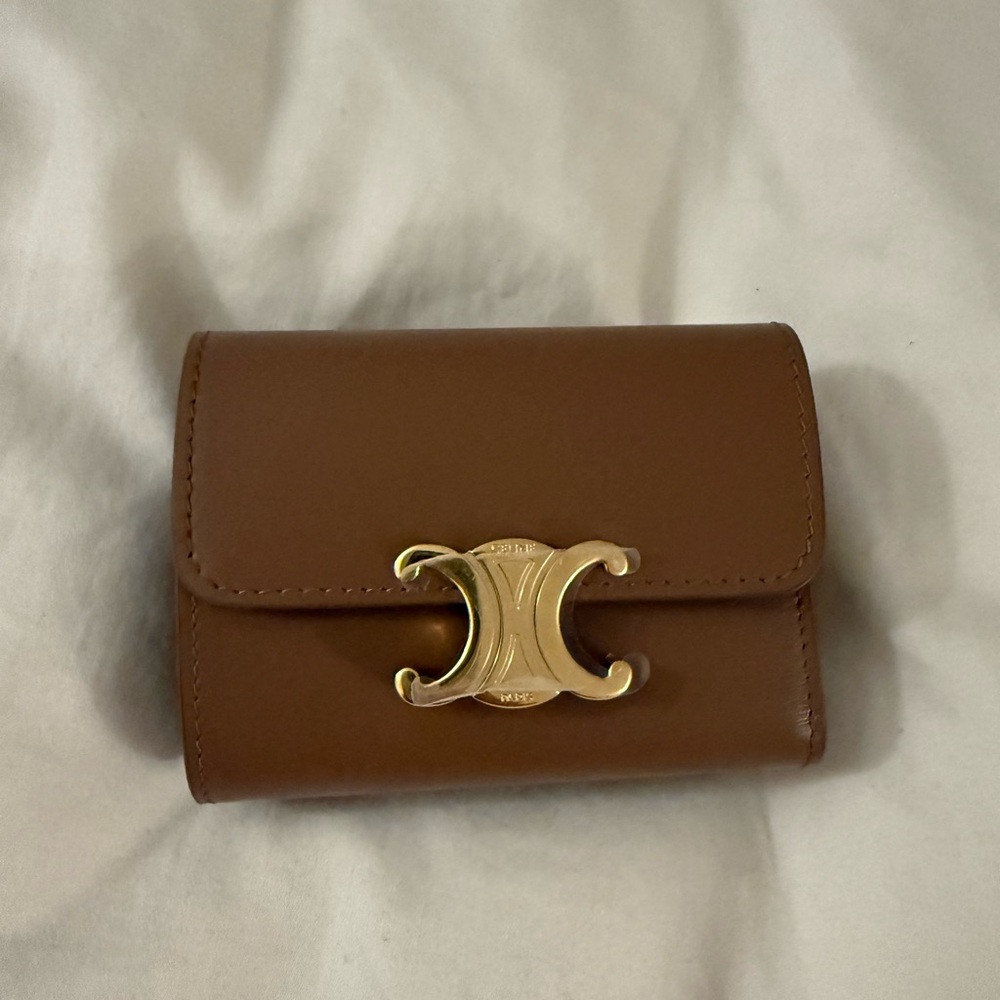 Celine Tan Leather Wallet with Gold Clasp